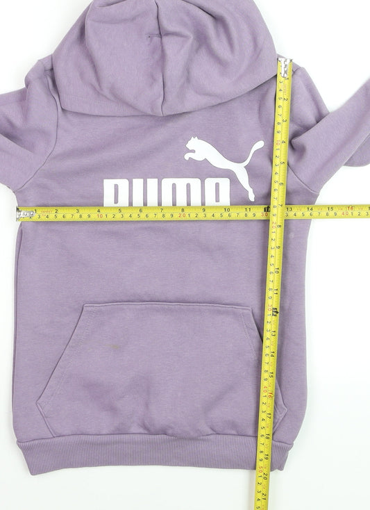Puma Girls Purple Pullover Hoodie 11-12 Years Logo Fleece Sweatshirt