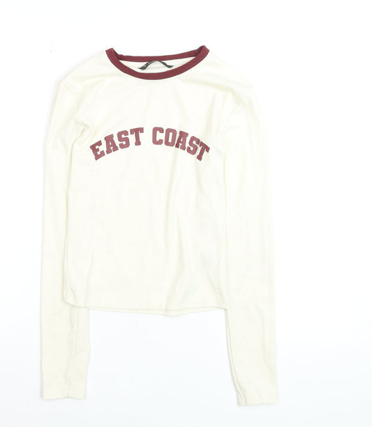 Dunnes Women Ivory Long Sleeve Ringer T-Shirt Size S