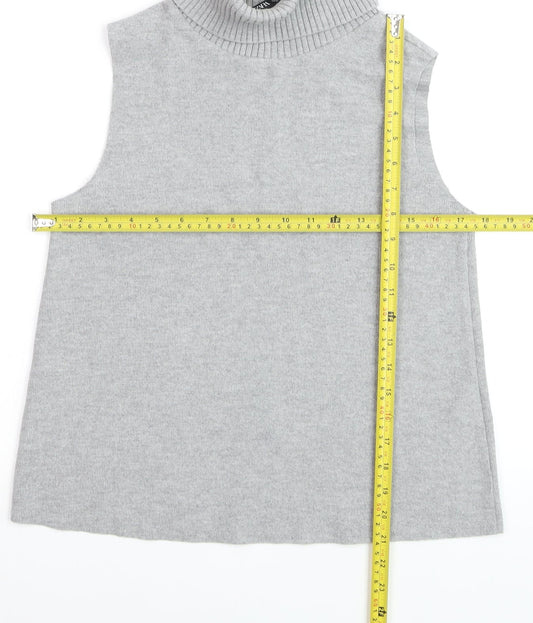Zara Women Grey Roll Neck Sleeveless Vest Jumper Size S