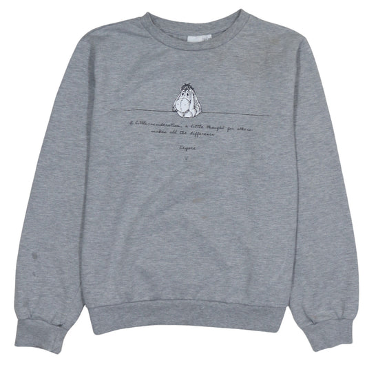 Front view of Disney Eeyore unisex grey pullover sweatshirt l graphic print