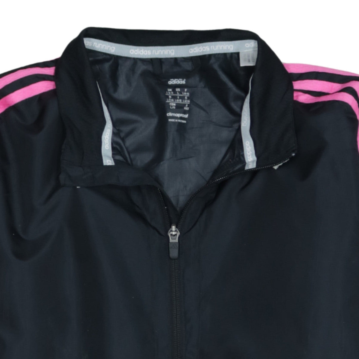 Additional view of Adidas women’s black pink stripe climaproof full zip windbreaker jacket l
