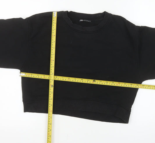 ZARA Women's Black Cropped Crew Neck Pullover Sweatshirt Size S