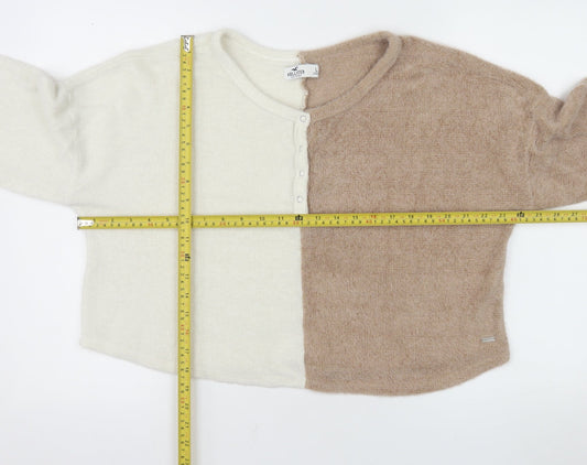 Hollister Womens Beige Ivory Henley Knit Jumper L