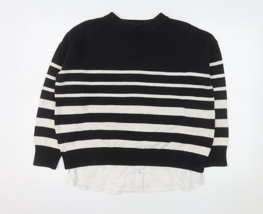 Nutmeg Womens Black Stripe Crew Neck Knit Jumper Size 12