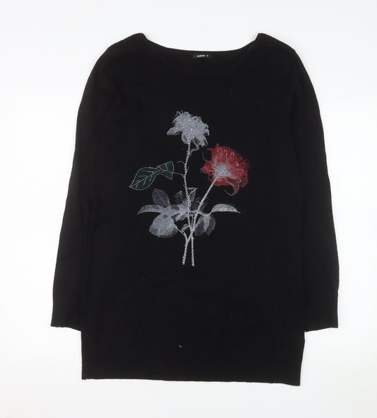 Roman Women Black Floral Sequin Pullover Jumper Size 16