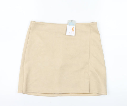 Primark Women Beige Size 8 Suede Mini Skirt High Rise