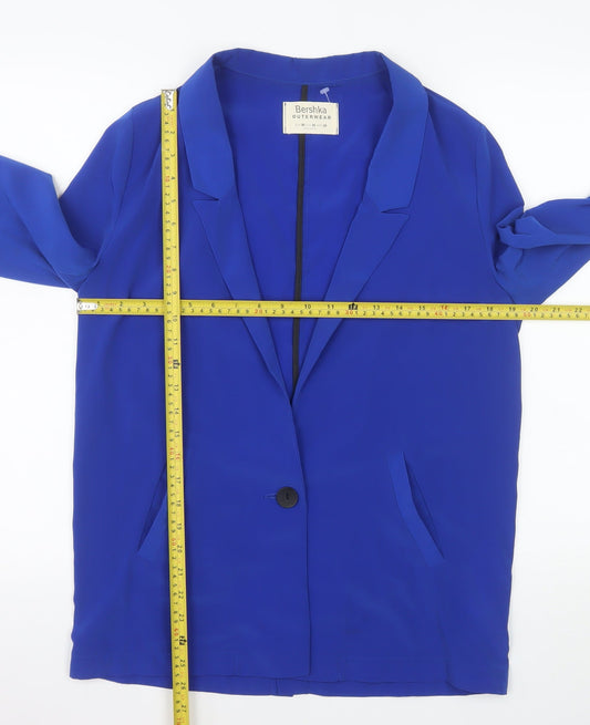 Bershka Women Blue Regular Fit Single-Breasted Blazer Size 12