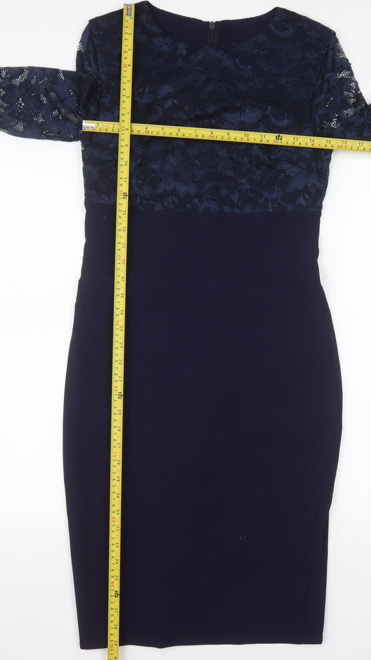Goddess London Women Blue Lace Long Sleeve Sheath Dress Size 12
