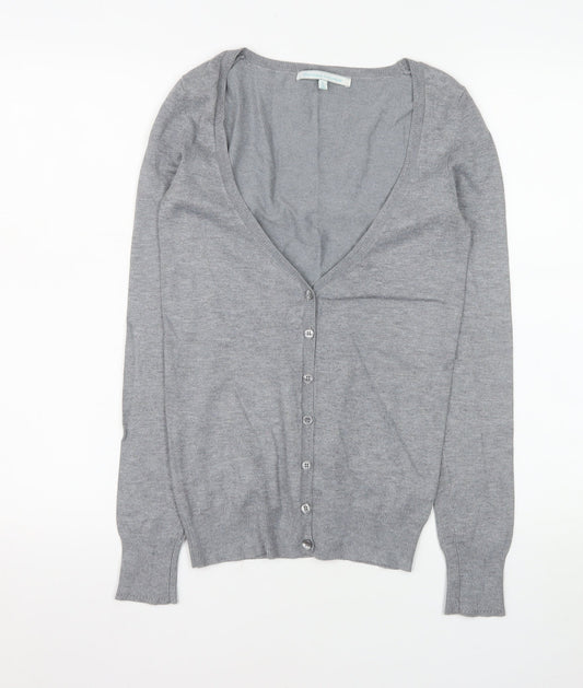Bershka Women Grey V-Neck Button Knit Cardigan Size S