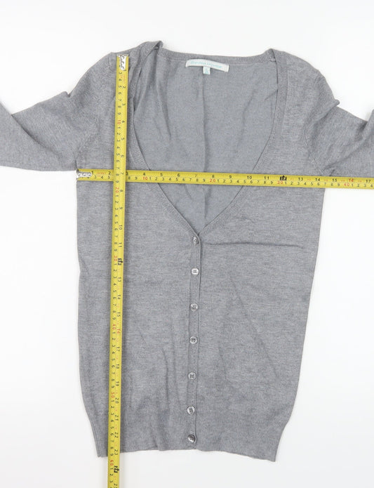 Bershka Women Grey V-Neck Button Knit Cardigan Size S