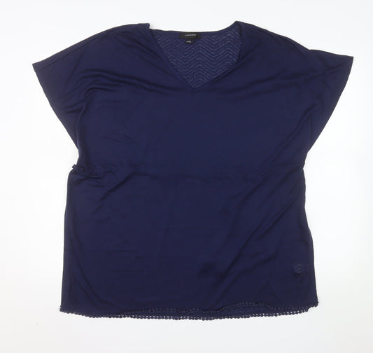 Atmosphere Women’s Blue V-Neck Crochet Hem Short Sleeve Blouse Size M