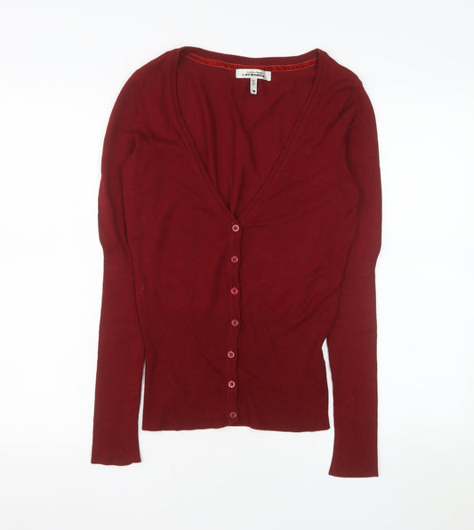 Bershka Women's Red V-Neck Long Sleeve Button Cardigan Size M