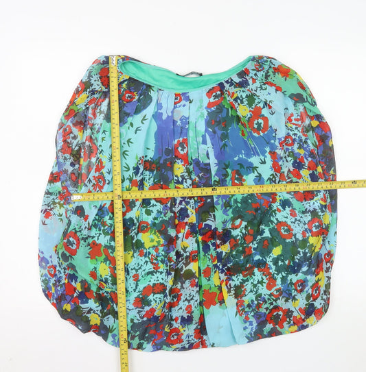 Madison Paige Womens Blue Multicoloured Floral Chiffon Blouse Size S