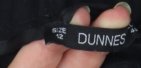 Brand and care label for Dunnes Women's Black Straight Leg Tailored Trousers, size 12