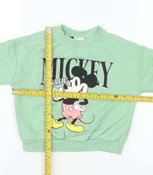 ZARA Disney Girls Green Mickey Mouse Pullover Sweatshirt 2 Years