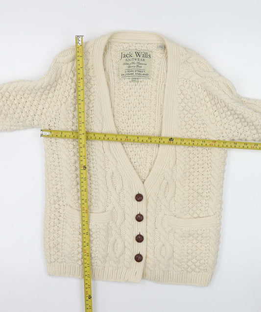 Jack Wills Women Ivory Lambswool Chunky Knit Cardigan UK 10