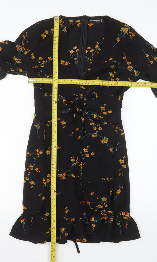 PrettyLittleThing Women’s Black Floral Wrap Dress Size 8