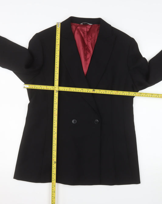 Marks and Spencer Women Black Wool Double-Breasted Blazer UK 14