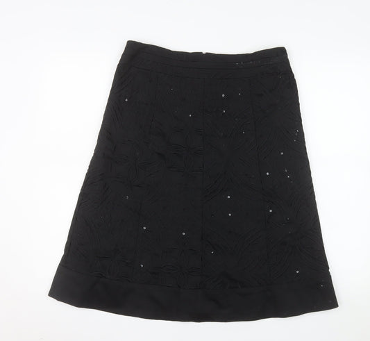 Oasis Women Black Size 12 A-Line Sequin Embroidered Skirt