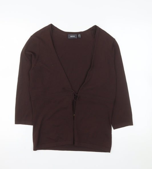 Mexx Women's Brown Wrap Blouse M 3/4 Sleeve V-Neck Top