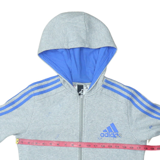 Adidas Boys Grey Blue Full Zip Hoodie Size 13-14 Years L Classic Hoodie