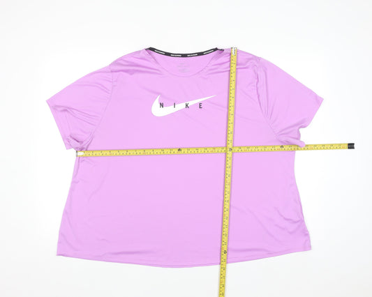 Nike Women Pink Dri-FIT Running T-Shirt 2XL Polyester Short Sleeve