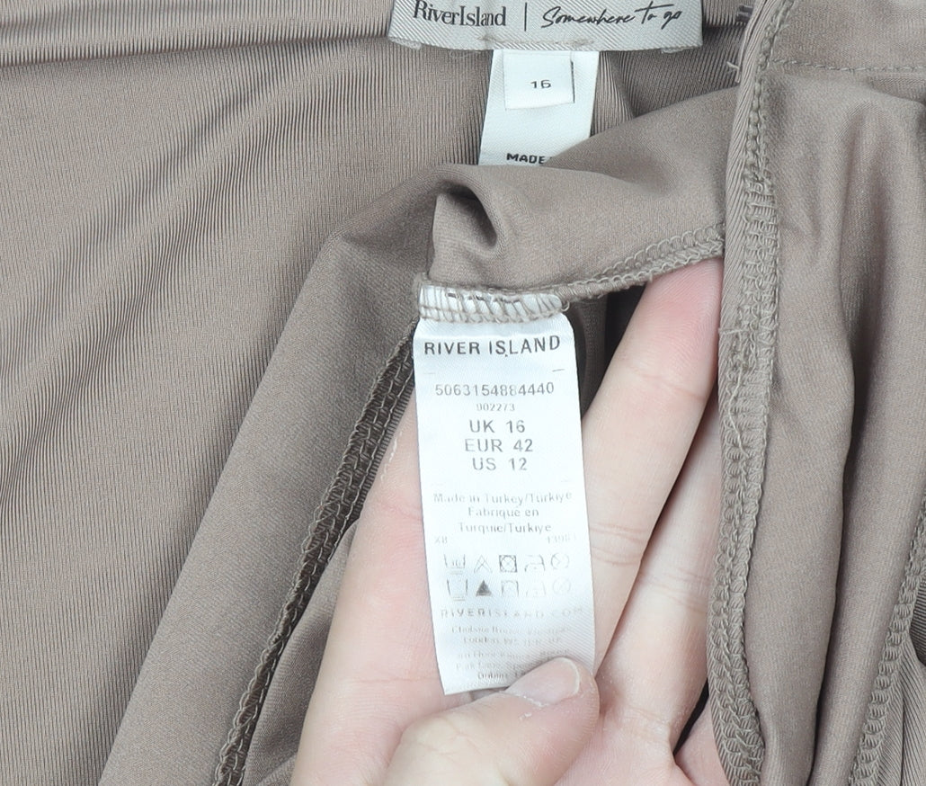 River Island Women Brown Size 16 Square Neck Long Sleeve Bodysuit