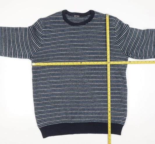 Dunnes Stores Men’s Blue Striped Crew Neck Pullover Jumper 2XL
