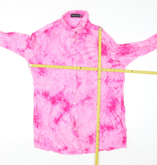 I Saw It First Womens Pink Tie-Dye Long Sleeve Button-Up Shirt Size 10