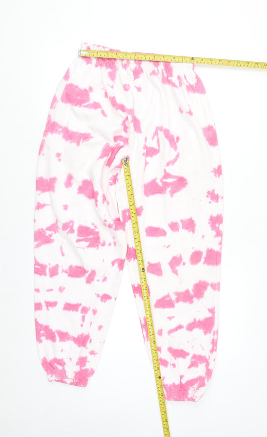 Stylewise Women's Pink Tie-Dye Jogger Trousers Size L UK 12 Cotton Blend