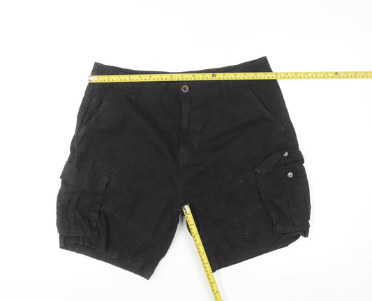 Next Men's Black Cargo Shorts Size S 34in Cotton Pockets Zip Casual