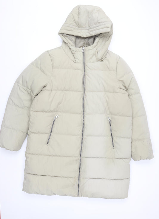ONLY Womens Beige XL Puffer Coat Hooded Long Winter Jacket