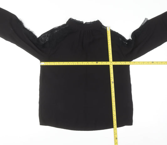 Primark Women's Black Lace High Neck Long Sleeve Blouse UK 10