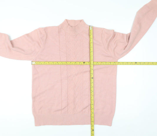 T-C Fashion Womens Pink Mock Neck Cable Knit Jumper XL