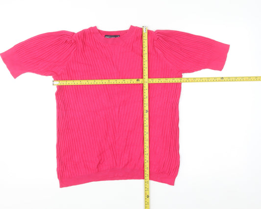 Marks and Spencer Women Pink Size 14 Puff Sleeve Knit Jumper
