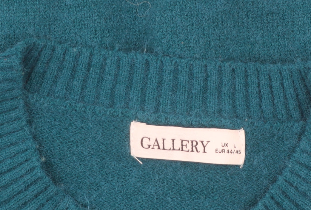 Additional view of Gallery Women’s Teal Cable-Knit Crew Neck Jumper, size L
