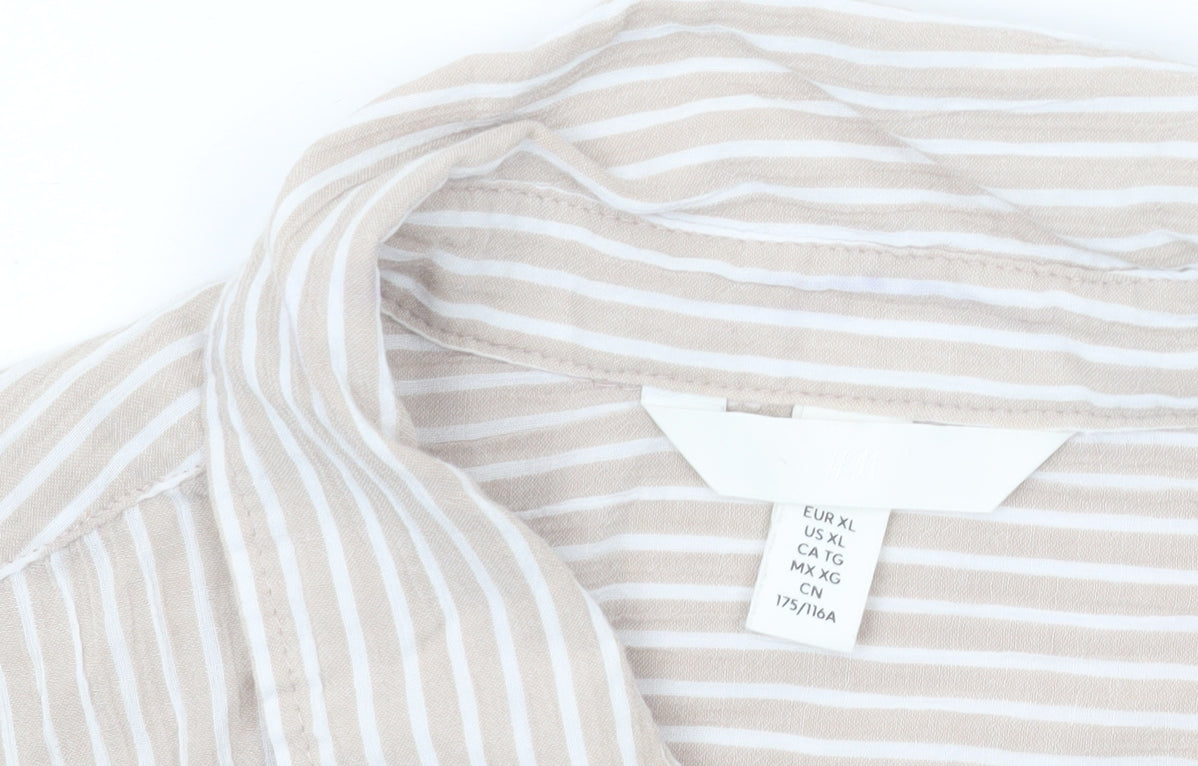 H&M Women's Beige Striped Cotton Button-Up Shirt Size L