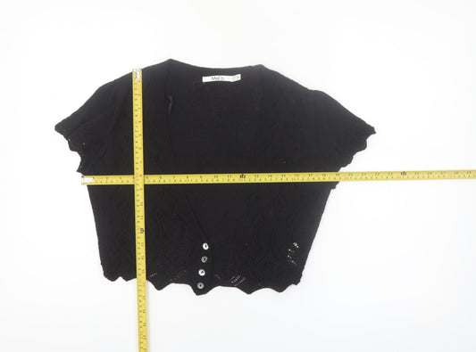 M&Co Womens Black Knit Short Sleeve Cropped Cardigan Size S