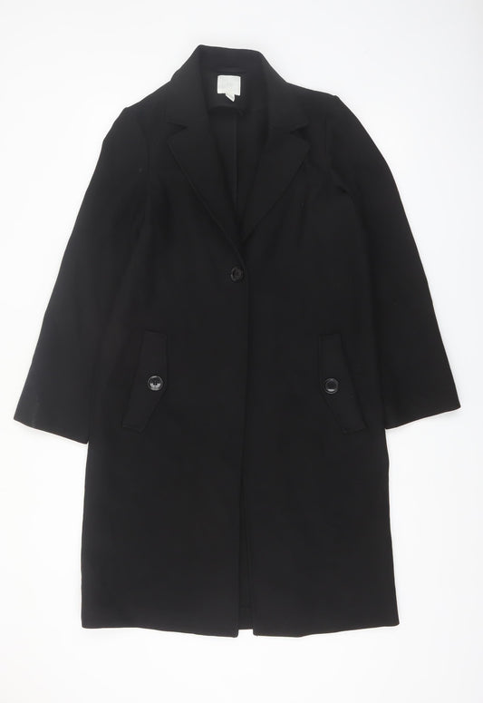 H&M Women's Black Long Overcoat Size 6 Classic Lined Workwear