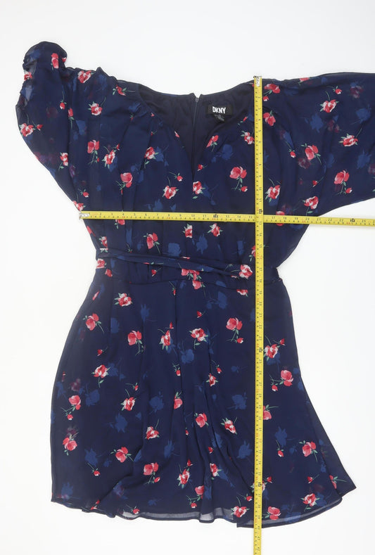 DKNY Women's Blue Floral Fit & Flare Knee Length Dress Size 22