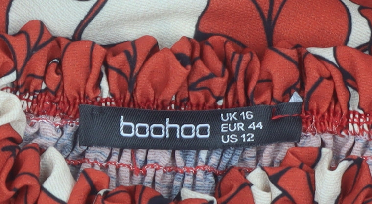 Boohoo Women Red Floral Off Shoulder Hi-Low Maxi Dress Size 16