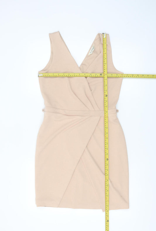 Miss Selfridge Women's Beige Size 10 Sleeveless Wrap Dress