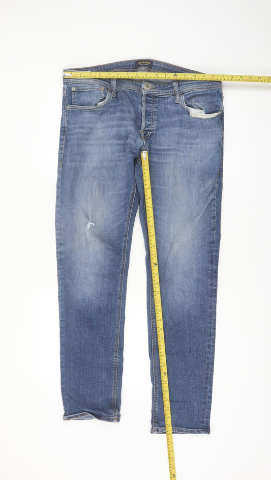 Jack & Jones Men's Blue Regular Fit Straight Jeans 36W 32L Denim