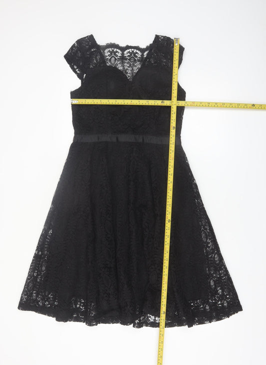 Lucy Wang Womens Black Lace Fit & Flare Knee Length Dress L