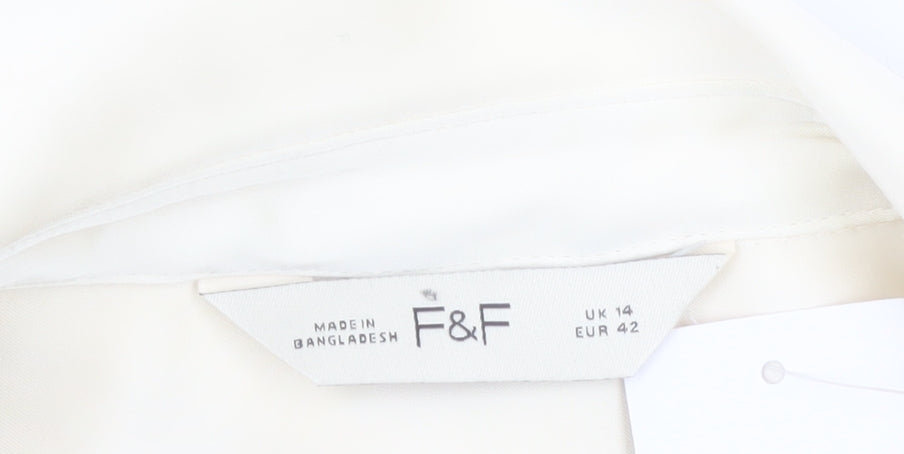 F&F Women’s Ivory Cropped Satin Blouse UK 14 Long Sleeve