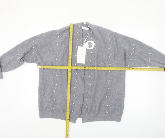 Holity Womens Grey Beaded Knit Cardigan Size S