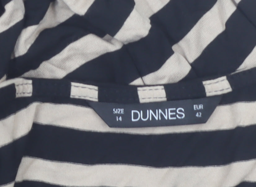 Dunnes Women Black Beige Striped Shift Dress Size 14 Short Sleeve