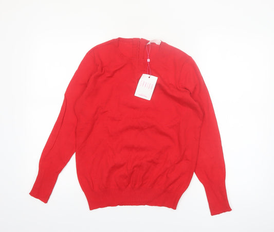 Savida Women Red Crew Neck Long Sleeve Pullover Jumper Size 12