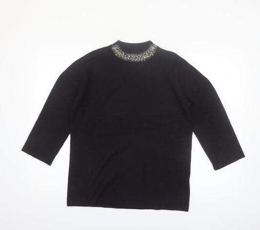 Paraphrase Womens Black Beaded High Neck 3/4 Sleeve Jumper Size 10
