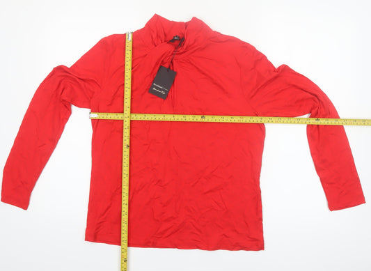 River Island Womens Red High Neck Long Sleeve Viscose Blouse L
